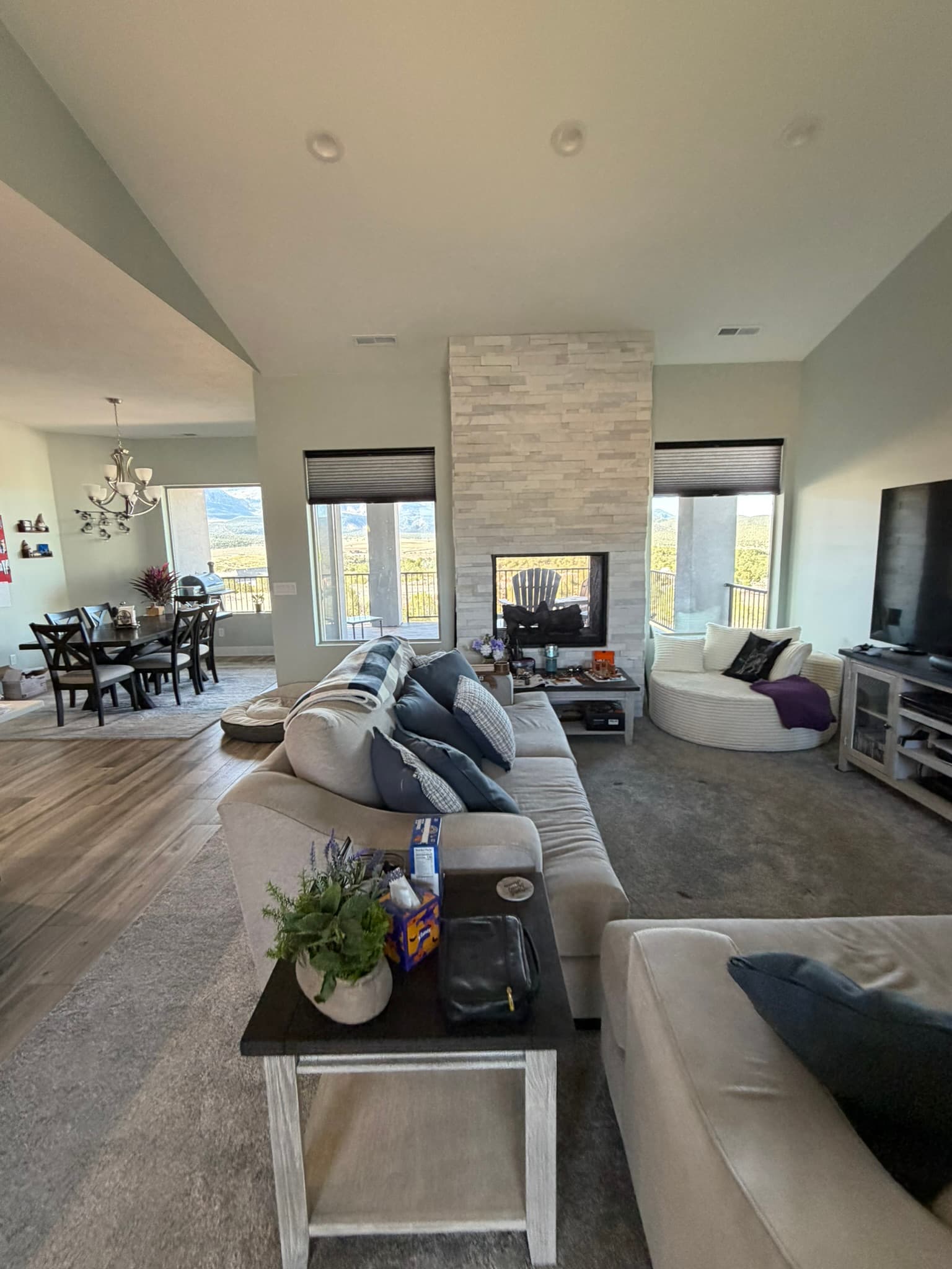 Furnished living room with fireplace
